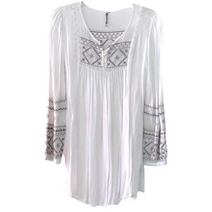 Monorem Size L Cream Color Boho Long Sleeve Embroidered Tunic